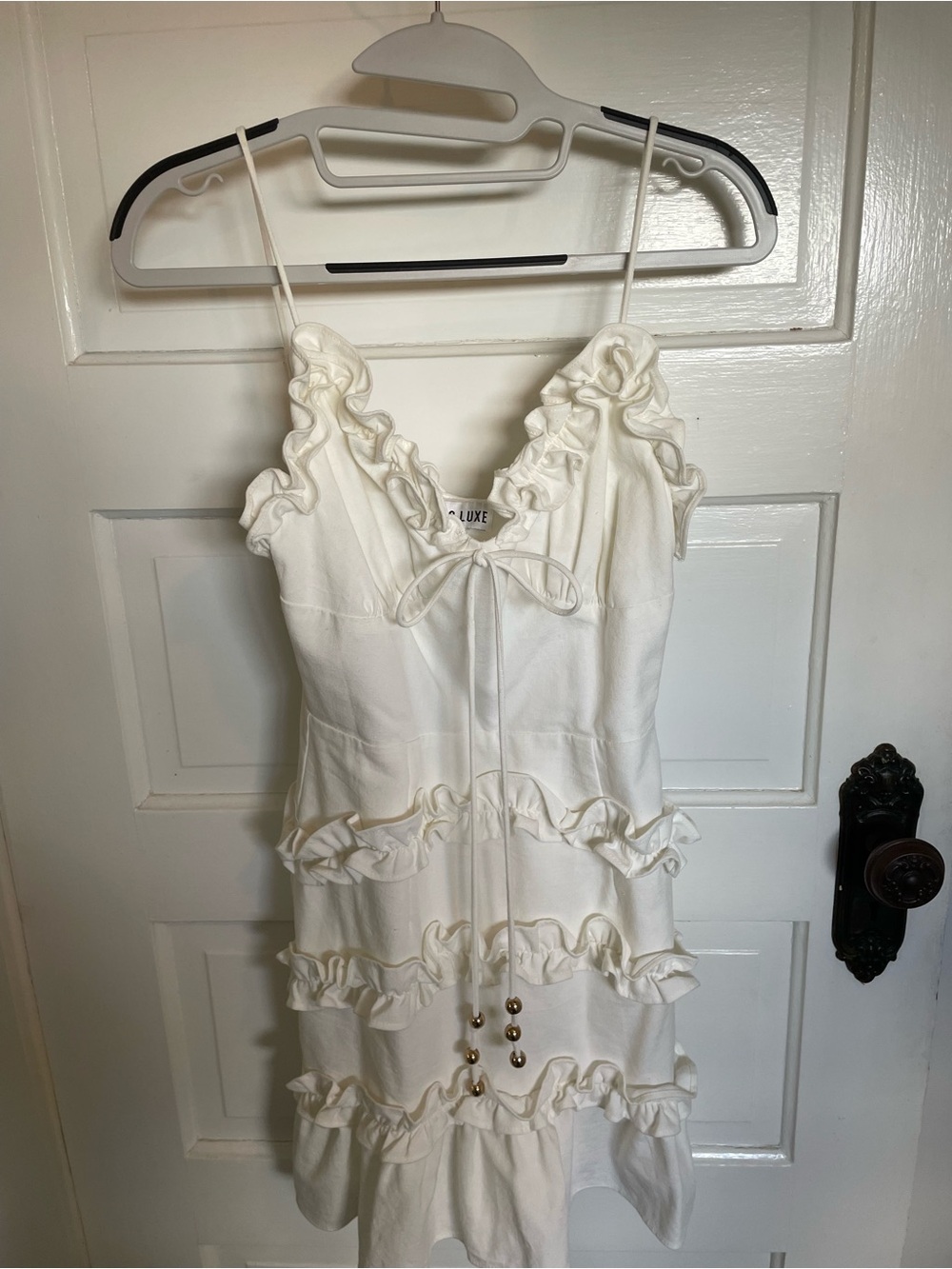 Sabo Skirt Luxe White Ruffle Trim Dress